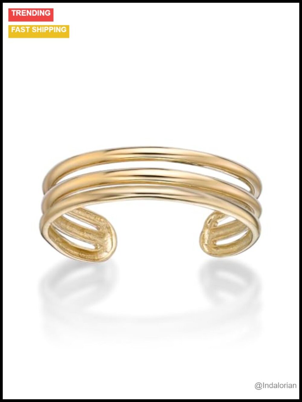 10k Yellow Gold Triple Row Open Toe Ring for Women One Size Silver